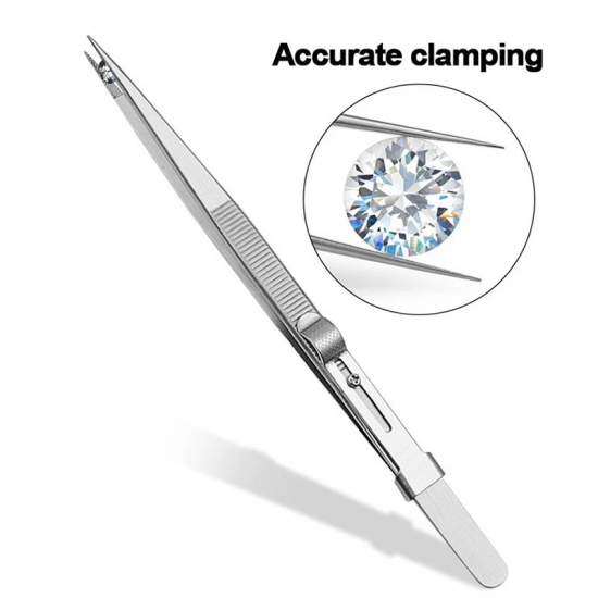 Stainless Steel Tweezers Adjustable Slide Lock Straight Tip