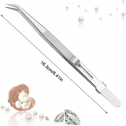 Stainless Steel Tweezers Adjustable Slide Lock Curved Tip 