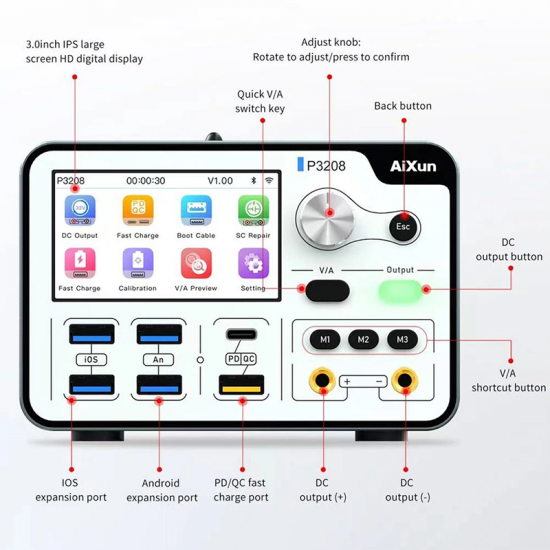 AIXUN P3208 32V/8A Power Supply 320W Current Smart Voltage For iPhone 6-14 Series