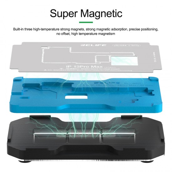 RELIFE RL-601T 18 In 1 Motherboard Middle Layer Board Plant Tin Platform 3D BGA Reballing Stencil Kit for IPhone X ~14 Pro Max