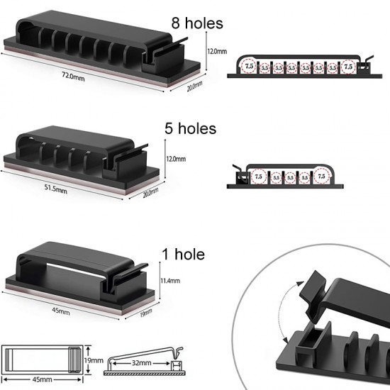 Self Adhesive Cable Organizer Cable Clips USB Cable Management Clamp Car Home Desk Wall Cord Holder Charging Wire Winder Manager