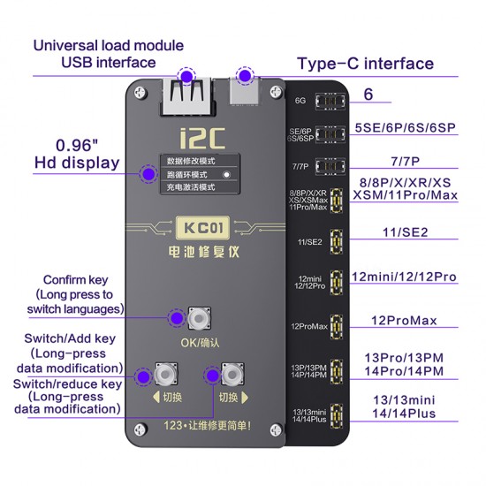 i2C KC01 Battery Flex Cable Data Corrector for iPhone 11 12 13 Pro Max Fix Battery Error Health Warning Cycle Times Modify
