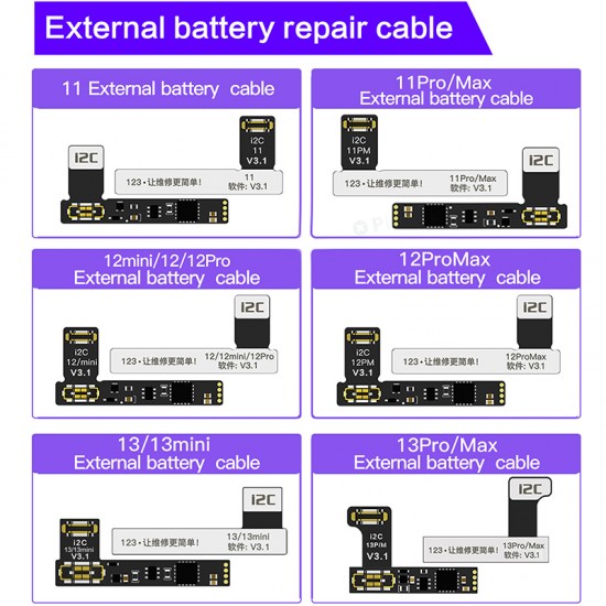 i2C KC01 Battery Flex Cable Data Corrector for iPhone 11 12 13 Pro Max Fix Battery Error Health Warning Cycle Times Modify