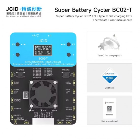JCID BC02-T – iPhone Battery Health & Cycle Tester for Professional Repair JCID BC02-T Battery Cycle Tester for iPhone 8 to iPhone 16 Pro Max Battery Repair