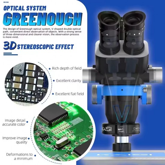 Kaisi S8 Microscope – Trinocular Stereo Zoom Microscope for Precision Electronics Repair Kaisi S8 Trinocular Stereo Microscope Kit with 6.7X–52X Zoom for PCB and BGA Repair