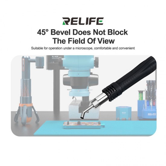 RELIFE 858 Series – Angled Hot Air Nozzle Set for Microscope Soldering & Repair Work RELIFE 858 Series 4–12mm Bent Oblique Hot Air Gun Nozzle Tips for Phone Repair
