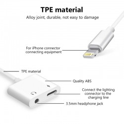2 in 1 3.5mm to Lightning Earphone Audio Adapter for iPhone Charger Cable Aux Dual Jack Splitter 2 in 1 3.5mm to Lightning Earphone Audio Adapter for iPhone Charger Cable Aux Dual Jack Splitter