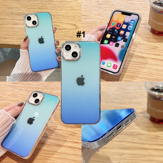 YKD Two-color Gradient Colorful Soft Silicone TPU Phone Case with Electroplated Aluminum Camera Ring for iPhone 11 to 13 Pro Max