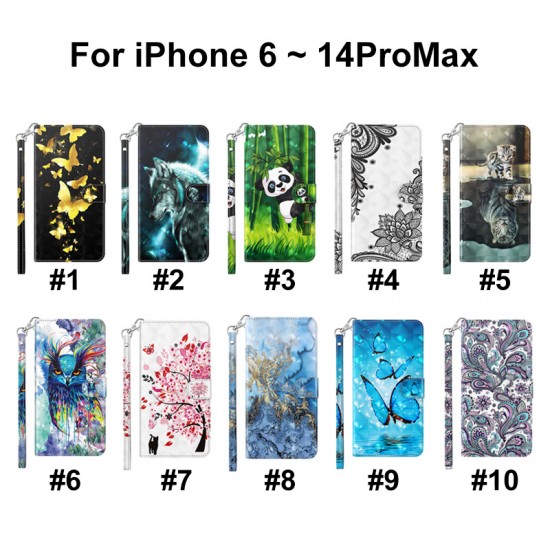 New Painted Phone Leather Flip Case Bracket with Card Purse Wallet For iPhone 6 to 14 Pro Max