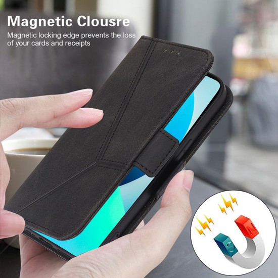 New Embossed Stripes Phone Leather Flip Case Bracket with Card Purse Wallet For iPhone 6 to 14 Pro Max