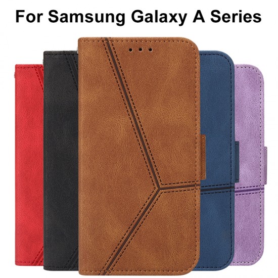 New Embossed Stripes Phone Leather Flip Case Bracket with Card Purse Wallet For Samsung Galaxy A Series