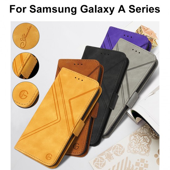 New Embossed Geometric Lines Leather Flip Phone Case Bracket with Card Purse Wallet For Samsung Galaxy A Series