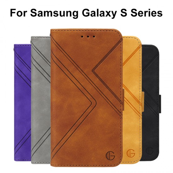 New Embossed Geometric Lines Leather Flip Phone Case Bracket with Card Purse Wallet For Samsung Galaxy S Series