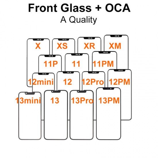 Grade A Quality Front Glass with OCA Replacement for iPhone X to 13ProMax