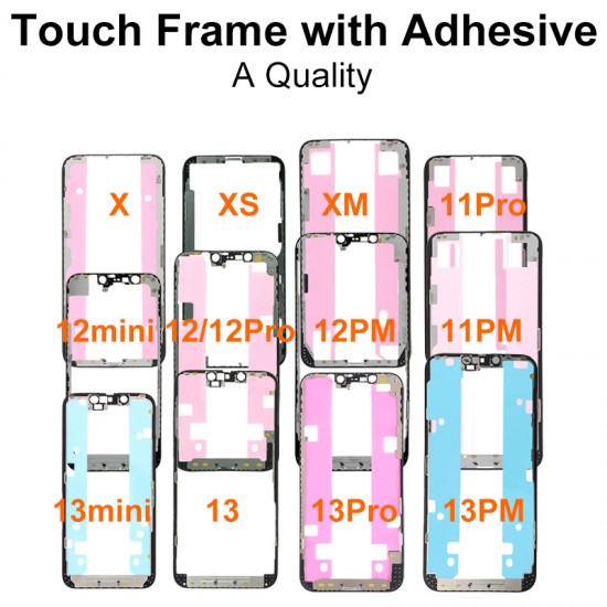 Grade A Quality Touch Digitizer Frame with Adhesive for iPhone X to 13ProMax