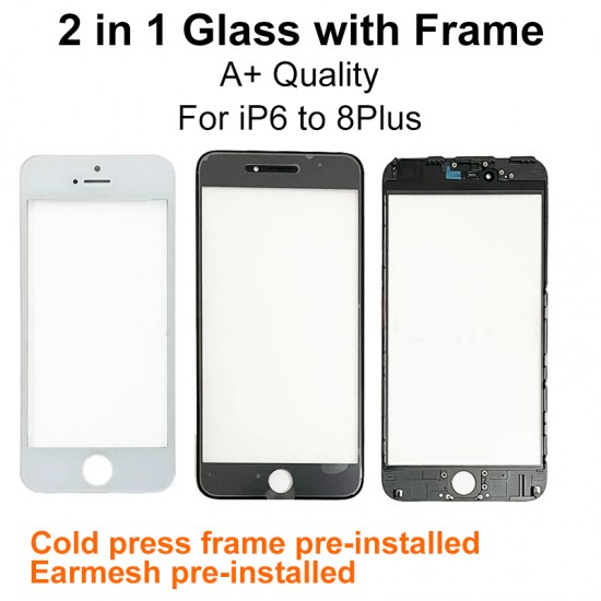 2in1 Front Glass with Cold Press Frame for iPhone 6 6Plus 6S 6SPlus 7 7Plus 8 8Plus