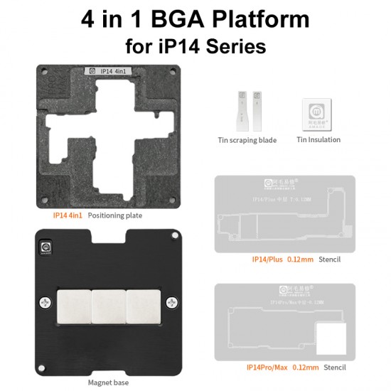 AMAOE 4 IN 1 Middle Layer Reballing Stencil Station Kits for iphone 14 14Plus 14Pro 14ProMax