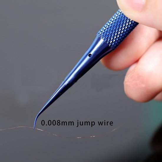 BlueT Curved Head Titanium Alloy 0.1mm Tweezer for Precise Wire Jump