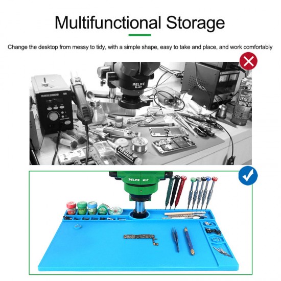 RELIFE RL-160B Multifunctional Microscope Base Alloy Maintenance Mat Metal + Silicone Pad With Tool Storage Slot Repair Mat
