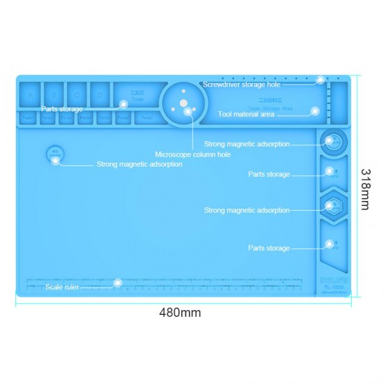 RELIFE RL-160B Multifunctional Microscope Base Alloy Maintenance Mat Metal + Silicone Pad With Tool Storage Slot Repair Mat