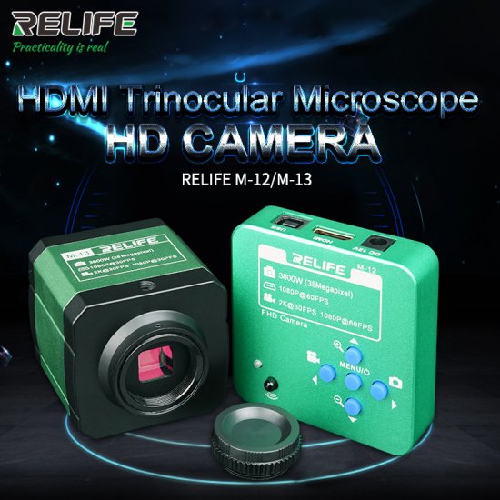 3800W Megapixel RELIFE M-12/M-13 HDMI Trinocular Microscope HD Camera