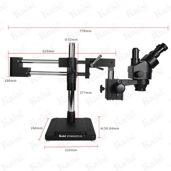 Microscope 37045-STL2 Trinocular HD Stereo Microscope 7X-45X Big Boom Stand Universal Bracket for Mobile Phone Repair