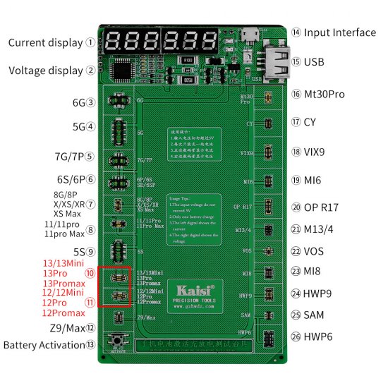 Kaisi K-9208 V22 Phone Battery Activation Charge Board for iPhone 5 to iPhone 13 Pro Max Samsung Huawei Xiaomi