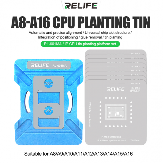 RELIFE RL-601MA A8-A15 IC Chip Planting Tin Template Fixture For iPhone 6-14 Pro Max Repair