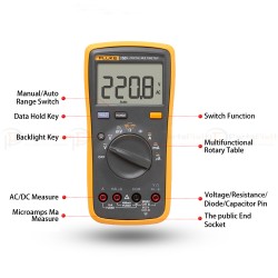 Fluke 15B+ Digital Multimeter AC/DC Voltage Current Capacitance Ohm Temperature Tester Auto/Manual Range Measuremen Fluke 15B+ Digital Multimeter AC/DC Voltage Current Capacitance Ohm Temperature Tester Auto/Manual Range Measuremen