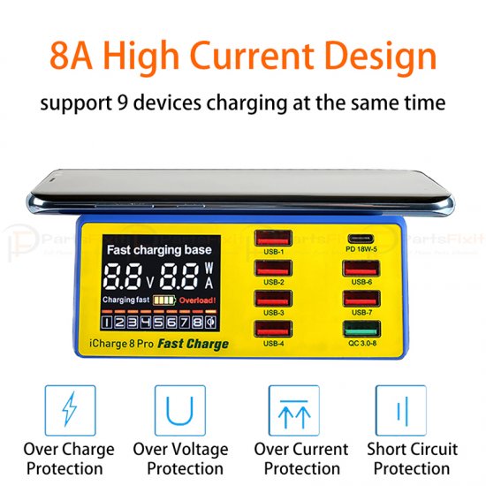 MECHANIC iCharge 8 Pro 8USB smart charge QC 3.0 Wireless Charging with LCD Display