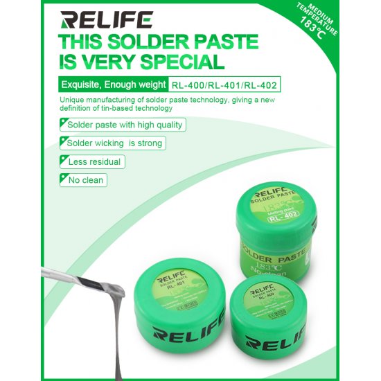 RELIFE No-clean Soldering Paste RL-400 RL-401 RL-402 40g Sn63/Pb67 183°C Solder Paste for iphone phone BGA Reballing Soldering