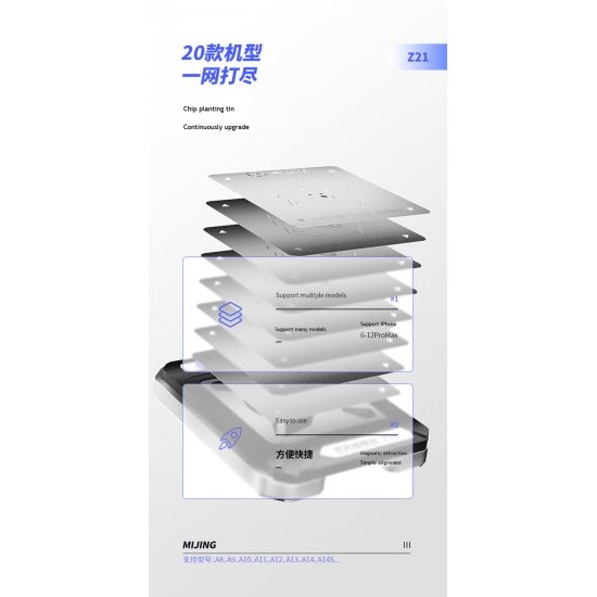 MiJing Z21 8-in-1 CPU Reballing Stencil for A8 A9 A10 A11 A12 A13 A14 A14S