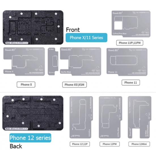 Qianli 10 IN 1 Middle Layer Frame BGA Reballing Stencil Planting Tin Platform For iPhone X-12 Pro Max