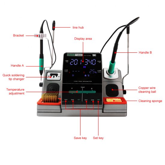 SUGON T3602 2 in 1 Soldering Iron Station with JBC 115/210 Soldering Tips 220V