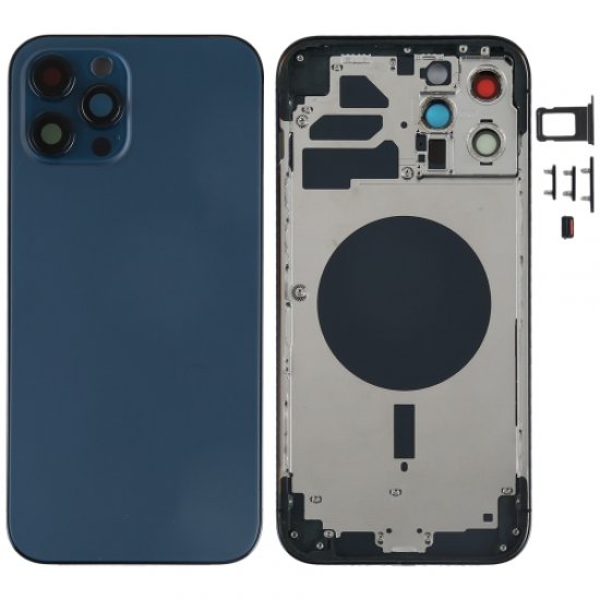 For iPhone 12 Pro Max Back Housing Cover with Side Keys Blue