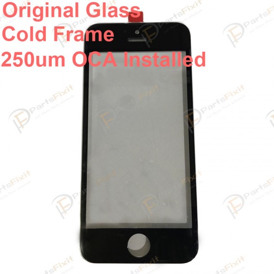 For iPhone 5C Front Glass with Frame and OCA Pre-installed Black Original Glass Cold Press