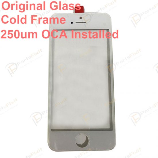 For iPhone 5S Front Glass with Frame and OCA Pre-installed White Original Glass Cold Press