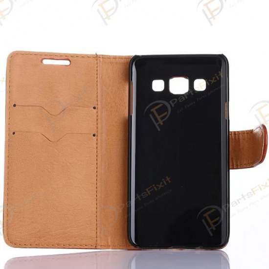 Crazy Horse PU Wallet Leather Cover Case with Credit Card Slot Design Brown for Samsung Galaxy A3