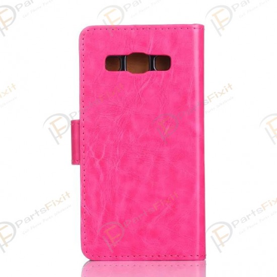 Crazy Horse PU Wallet Leather Cover Case with Credit Card Slot Design Rose Red for Samsung Galaxy A3