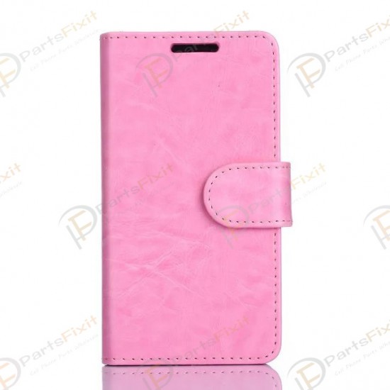 Crazy Horse PU Wallet Leather Cover Case with Credit Card Slot Design Pink for Samsung Galaxy A3