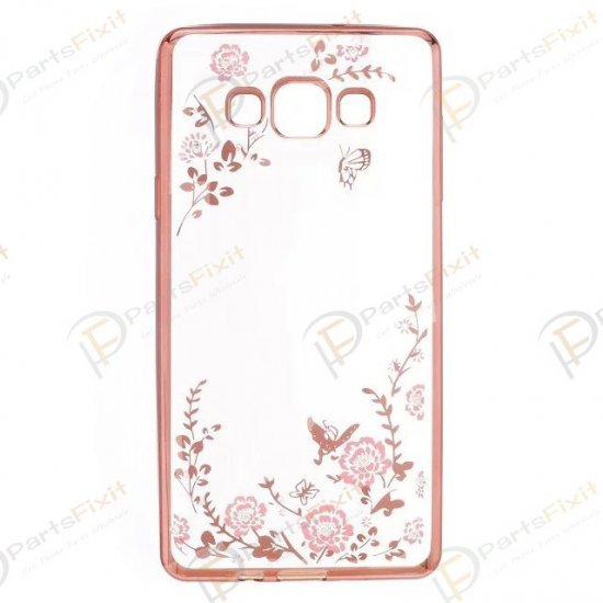 Secret Garden Plating Build Diamond Rose Flowers Butterfly Case Ultrathin Soft TPU Rose Gold Frame Pink Flower Phone Case for Samsung
