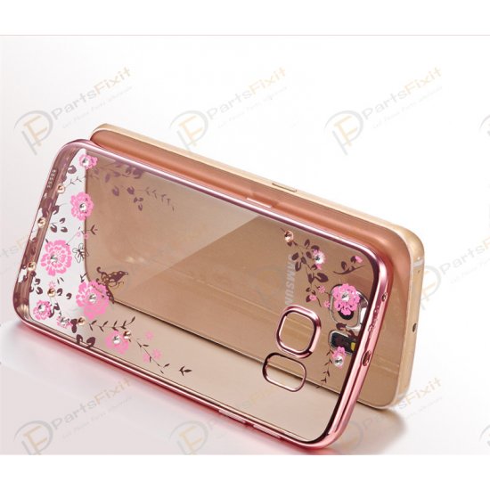 Secret Garden Plating Build Diamond Rose Flowers Butterfly Case Ultrathin Soft TPU Rose Gold Frame Pink Flower Phone Case for Samsung