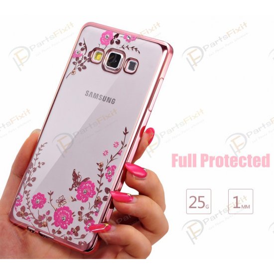 Secret Garden Plating Build Diamond Rose Flowers Butterfly Case Ultrathin Soft TPU Rose Gold Frame Pink Flower Phone Case for Samsung