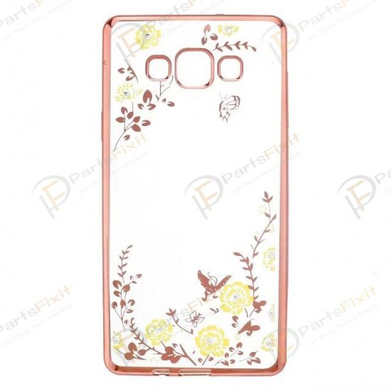 Secret Garden Plating Build Diamond Rose Flowers Butterfly Case Ultrathin Soft TPU Rose Gold Frame Yellow Flower Phone Case for Samsung