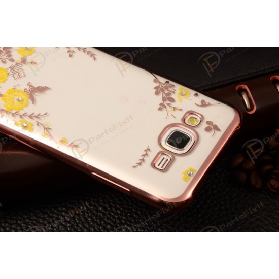 Secret Garden Plating Build Diamond Rose Flowers Butterfly Case Ultrathin Soft TPU Rose Gold Frame Yellow Flower Phone Case for Samsung