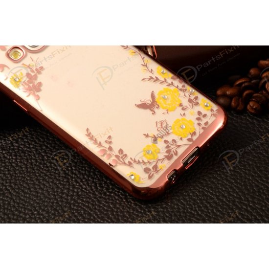 Secret Garden Plating Build Diamond Rose Flowers Butterfly Case Ultrathin Soft TPU Rose Gold Frame Yellow Flower Phone Case for Samsung