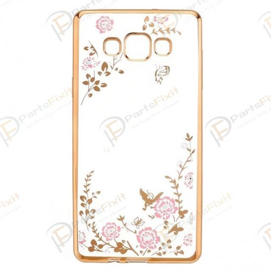 Secret Garden Plating Build Diamond Rose Flowers Butterfly Case Ultrathin Soft TPU Gold Frame Pink Flower Phone Case for Samsung