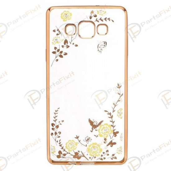 Secret Garden Plating Build Diamond Rose Flowers Butterfly Case Ultrathin Soft TPU Gold Frame Yellow Flower Phone Case for Samsung