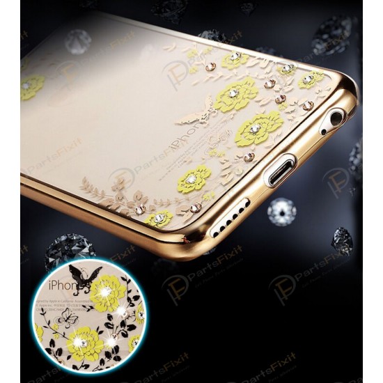 Secret Garden Plating Build Diamond Rose Flowers Butterfly Case Ultrathin Soft TPU Gold Frame Yellow Flower Phone Case for Samsung