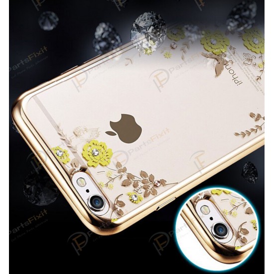 Secret Garden Plating Build Diamond Rose Flowers Butterfly Case Ultrathin Soft TPU Gold Frame Yellow Flower Phone Case for Samsung